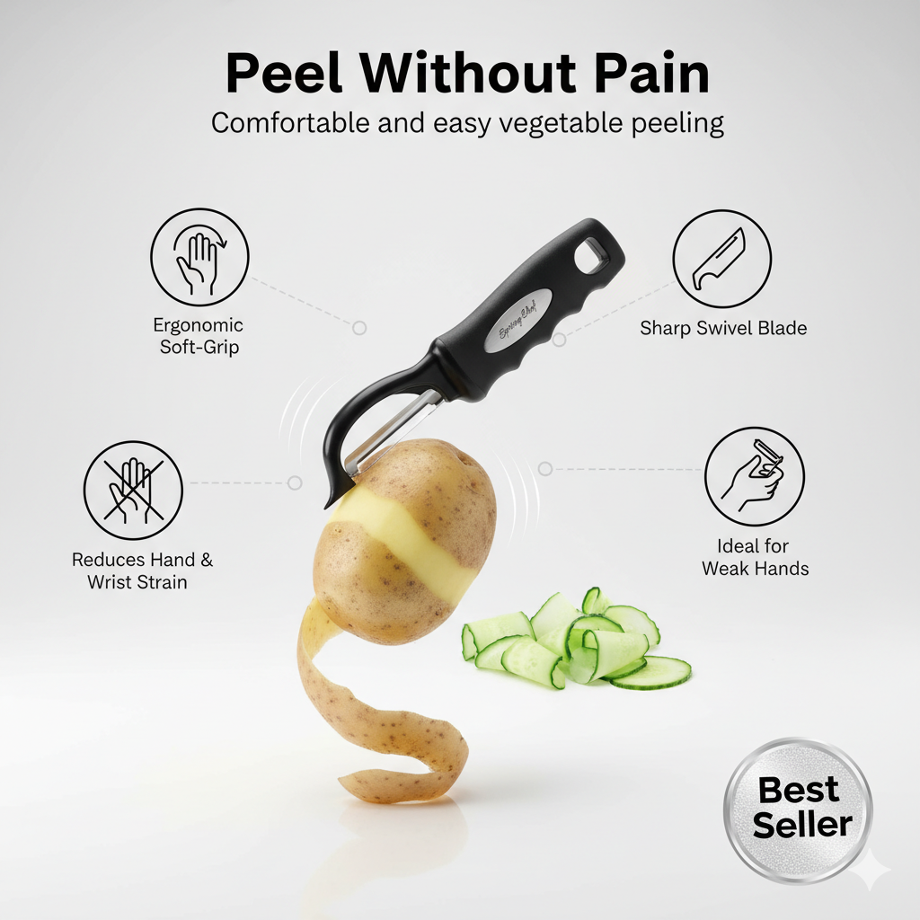 Spring Chef soft-grip vegetable peeler for weak hands and arthritis – ergonomic and easy vegetable peeling